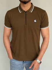 Brown Cotton Half Sleeves Polo Shirt- Bebold