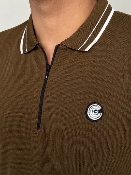 Brown Cotton Half Sleeves Polo Shirt- Bebold