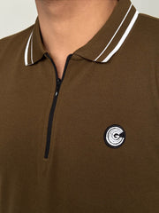 Brown Cotton Half Sleeves Polo Shirt- Bebold