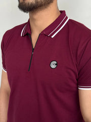 Maroon Cotton Half Sleeves Polo Shirt- Bebold