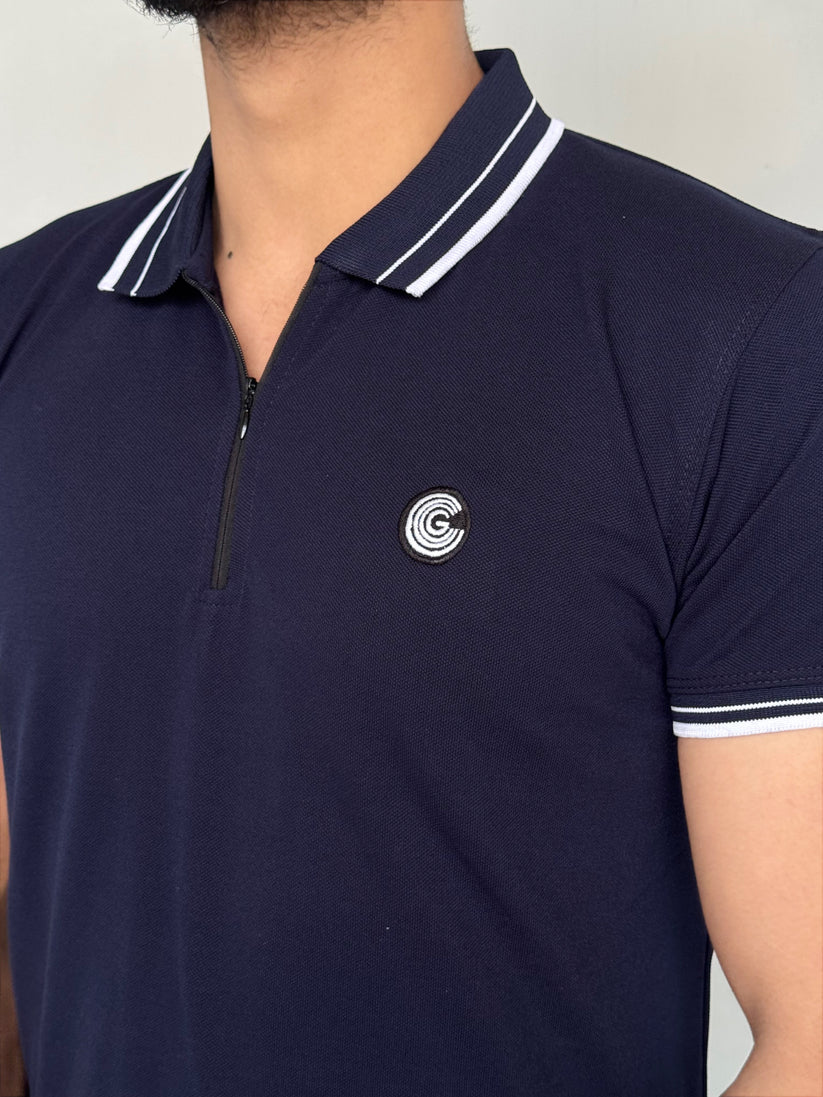Navy Blue Cotton Half Sleeves Polo Shirt- Bebold