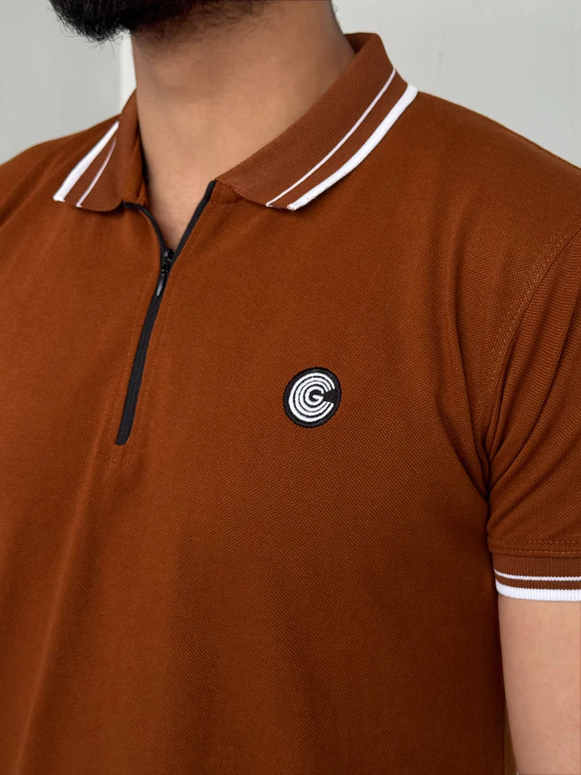 Neon Brown Cotton Half Sleeves Polo Shirt- Bebold