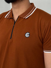 Neon Brown Cotton Half Sleeves Polo Shirt- Bebold