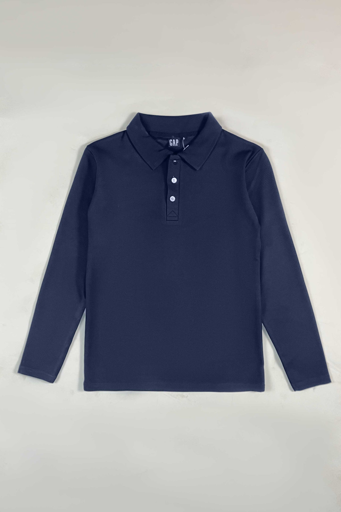 Navy Waffle Texture Polo Full Sleeves Shirt - Bebold.
