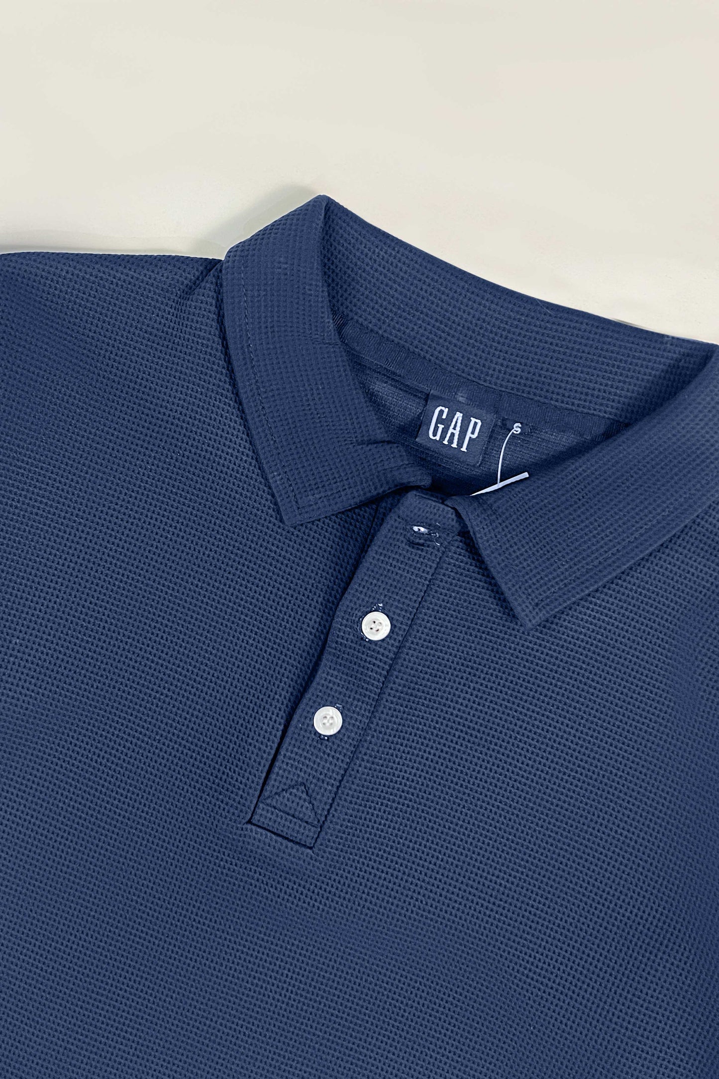 Navy Waffle Texture Polo Full Sleeves Shirt - Bebold.