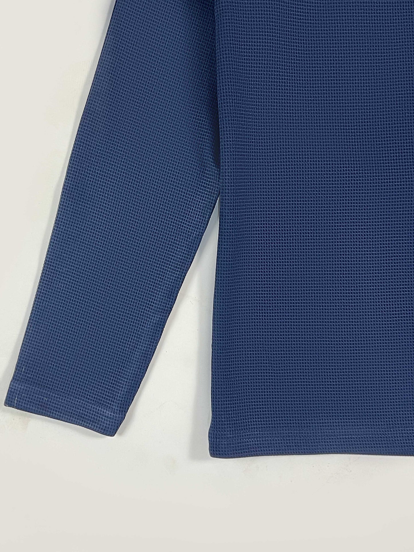 Navy Waffle Texture Polo Full Sleeves Shirt - Bebold.