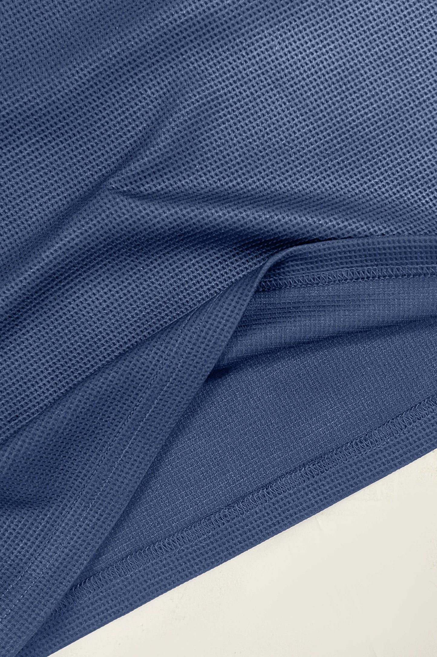 Navy Waffle Texture Polo Full Sleeves Shirt - Bebold.