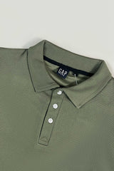 Olive Green Waffle Texture Polo Full Sleeves Shirt - Bebold.