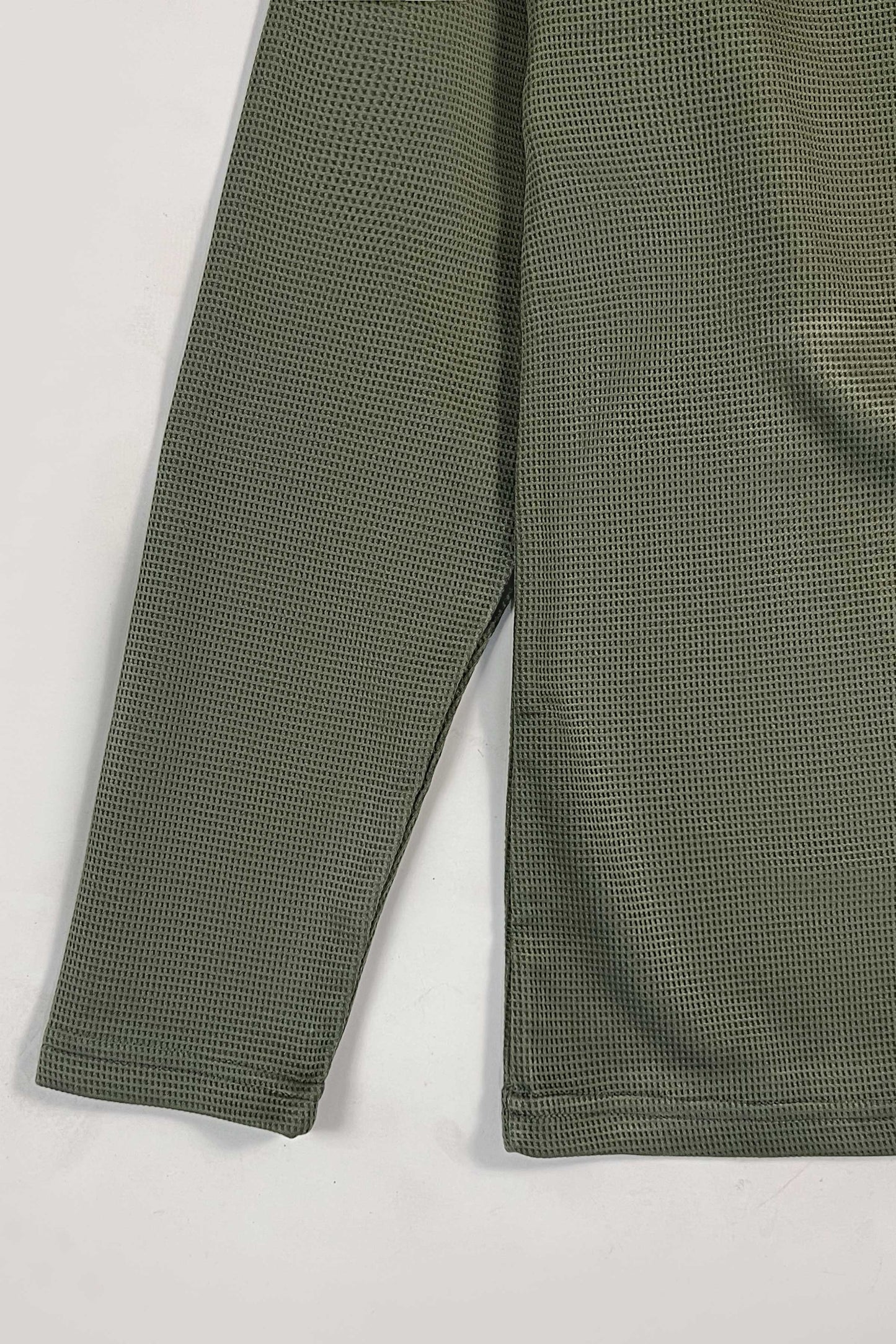 Olive Green Waffle Texture Polo Full Sleeves Shirt - Bebold.