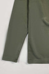 Olive Green Waffle Texture Polo Full Sleeves Shirt - Bebold.