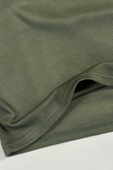 Olive Green Waffle Texture Polo Full Sleeves Shirt - Bebold.