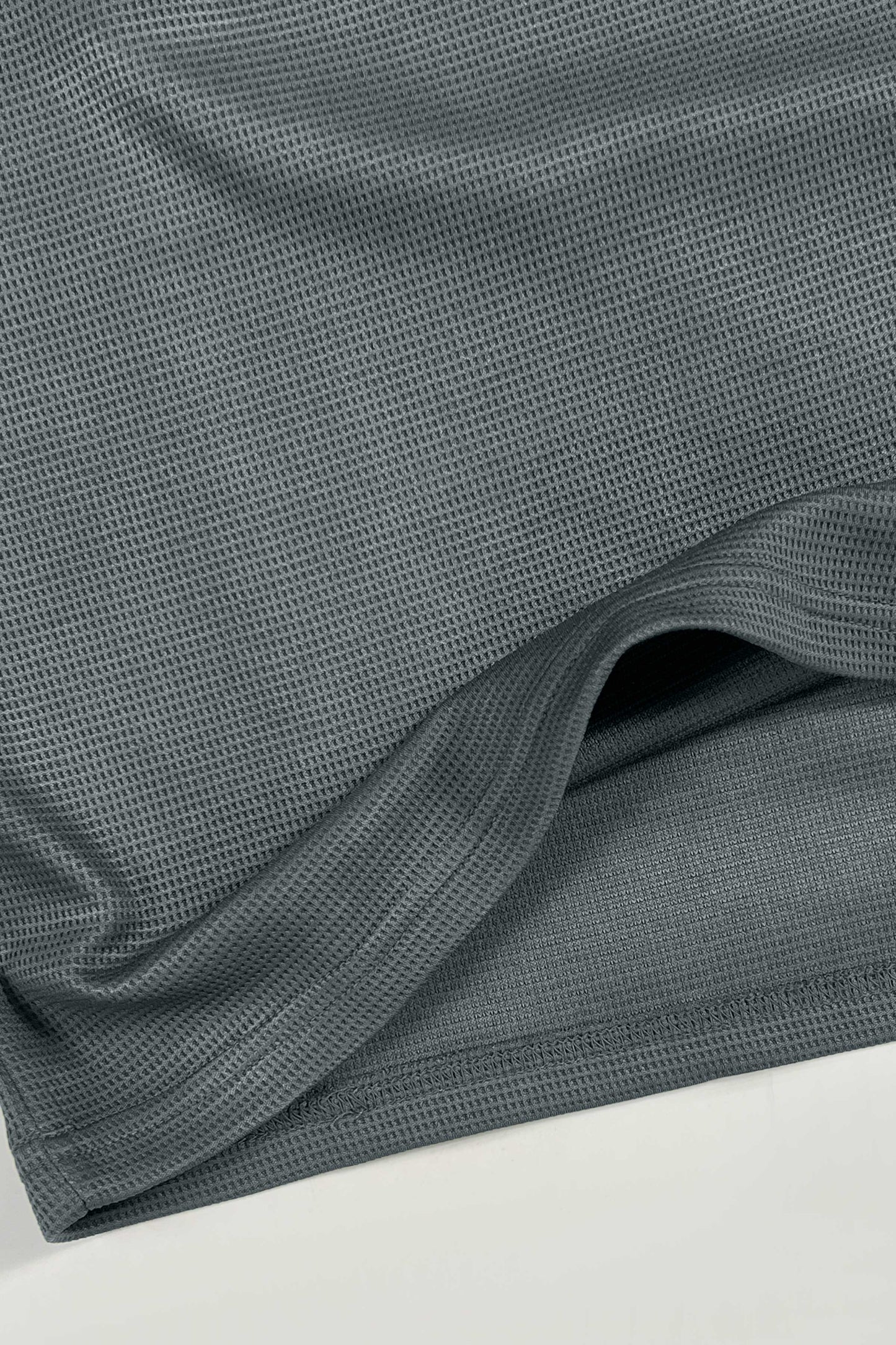 Grey Waffle Texture Polo Full Sleeves Shirt - Bebold.