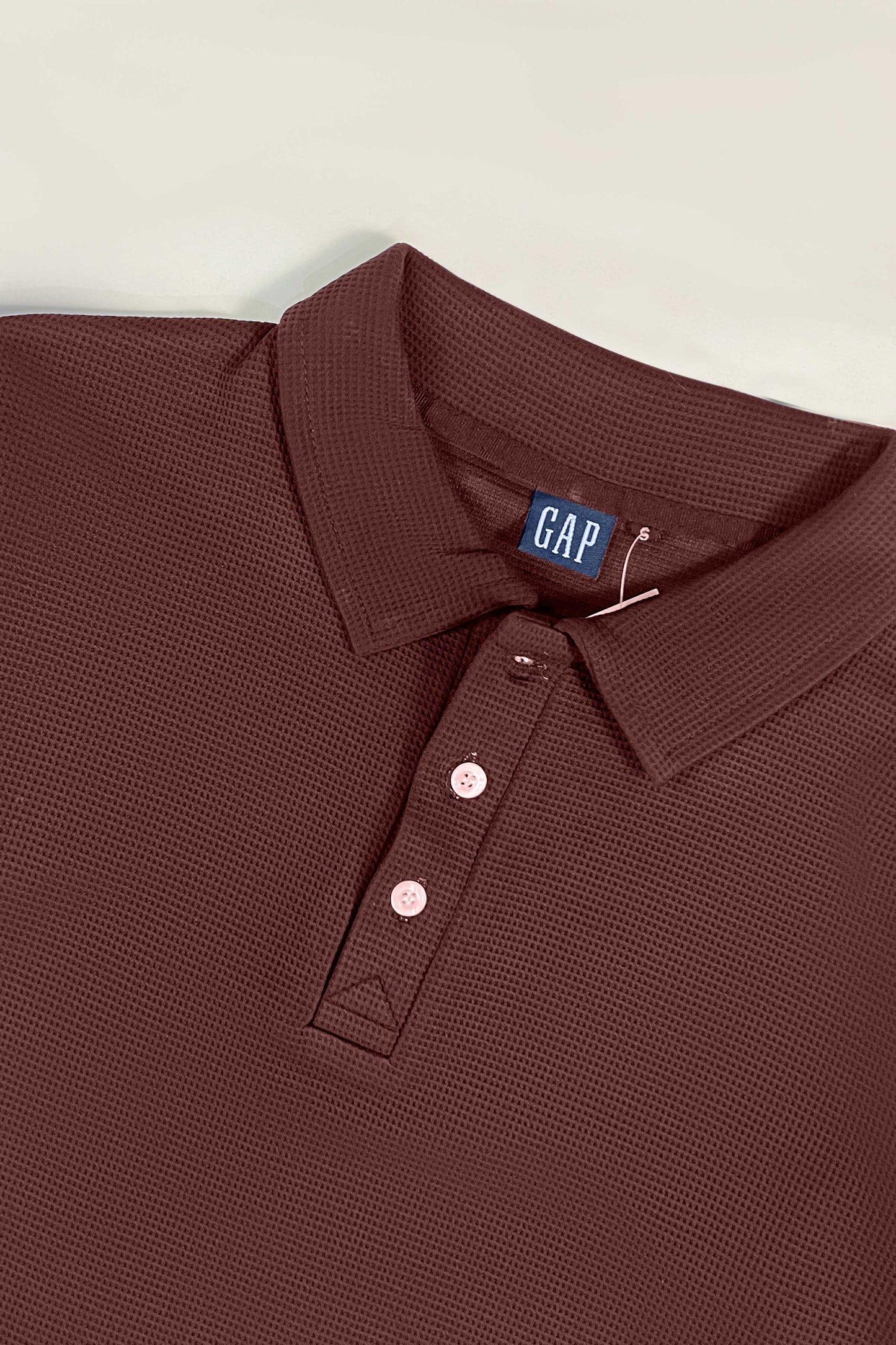 Brown Waffle Texture Polo Full Sleeves Shirt - Bebold.
