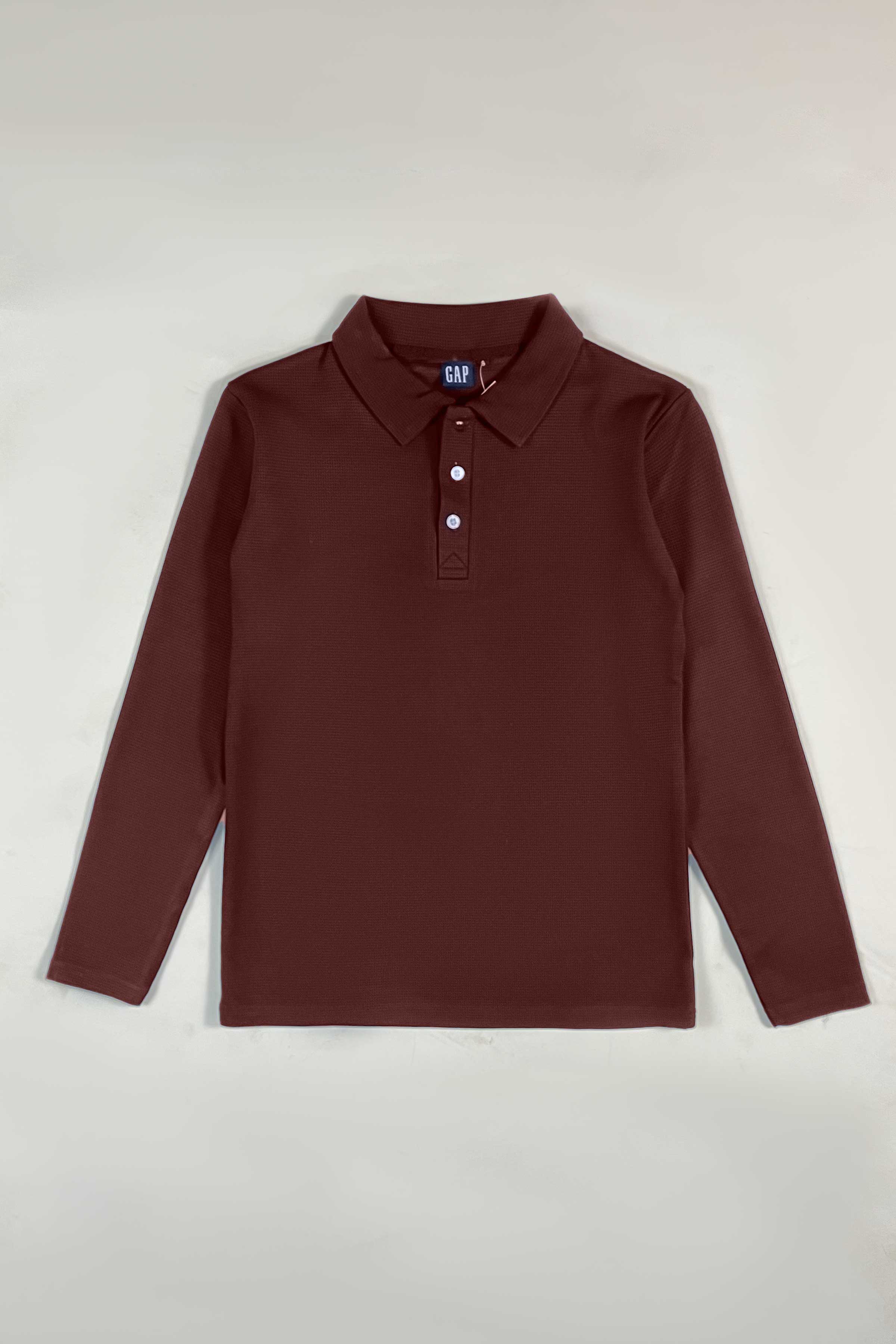Brown Waffle Texture Polo Full Sleeves Shirt - Bebold.