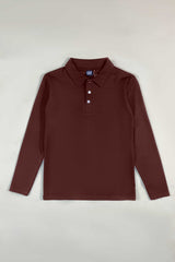 Brown Waffle Texture Polo Full Sleeves Shirt - Bebold.