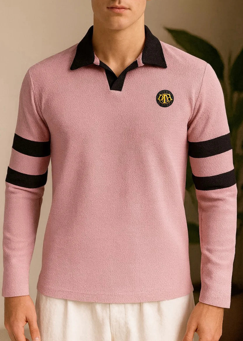 Light Rose Premium Waffle Polo Full Sleeves Shirt - Bebold
