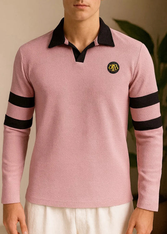 Light Rose Premium Waffle Polo Full Sleeves Shirt - Bebold
