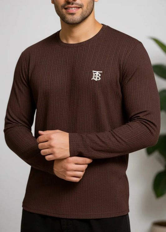 Brown Premium Crew Neck Full Sleeve Shirt - Bebold