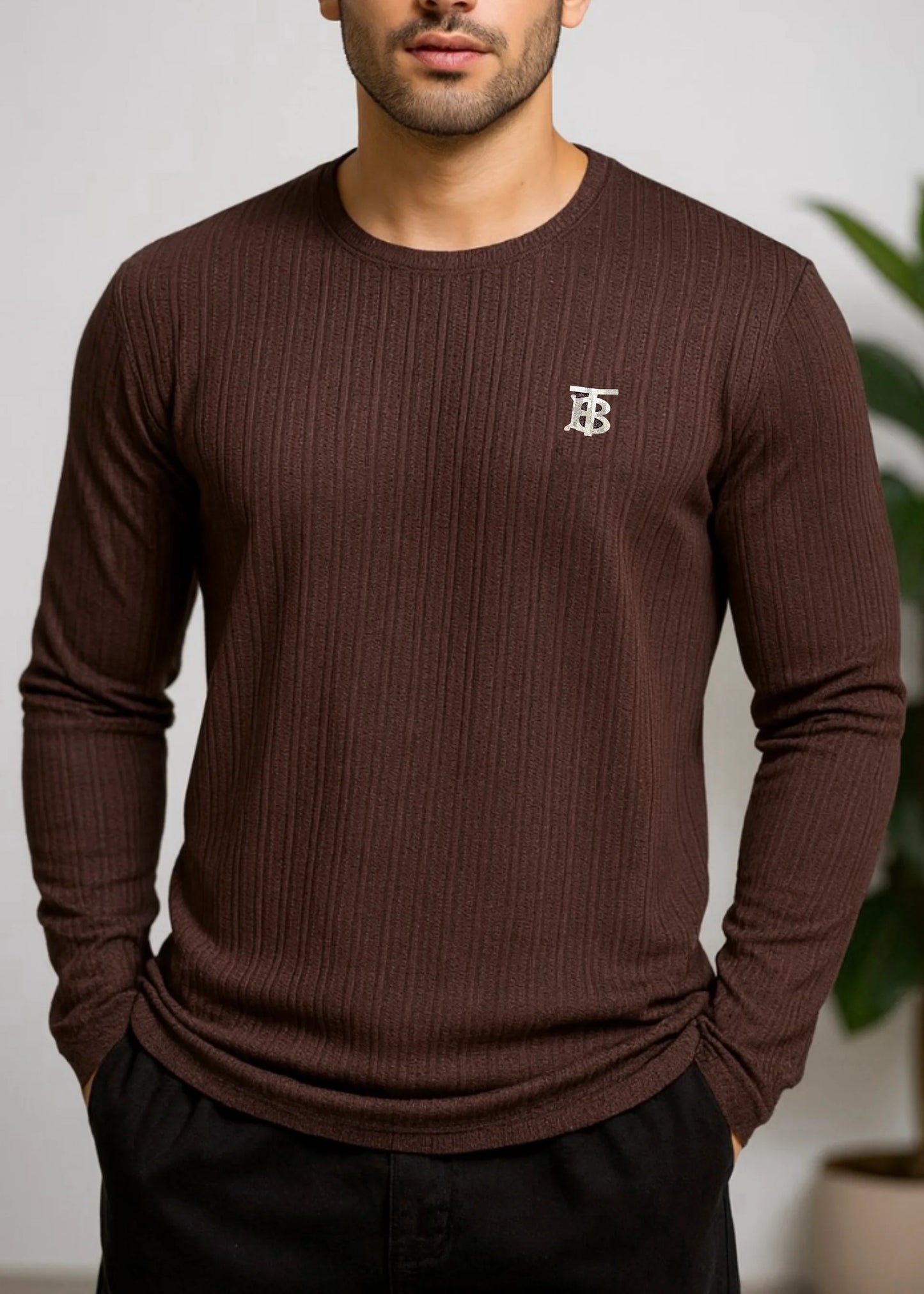Brown Premium Crew Neck Full Sleeve Shirt - Bebold