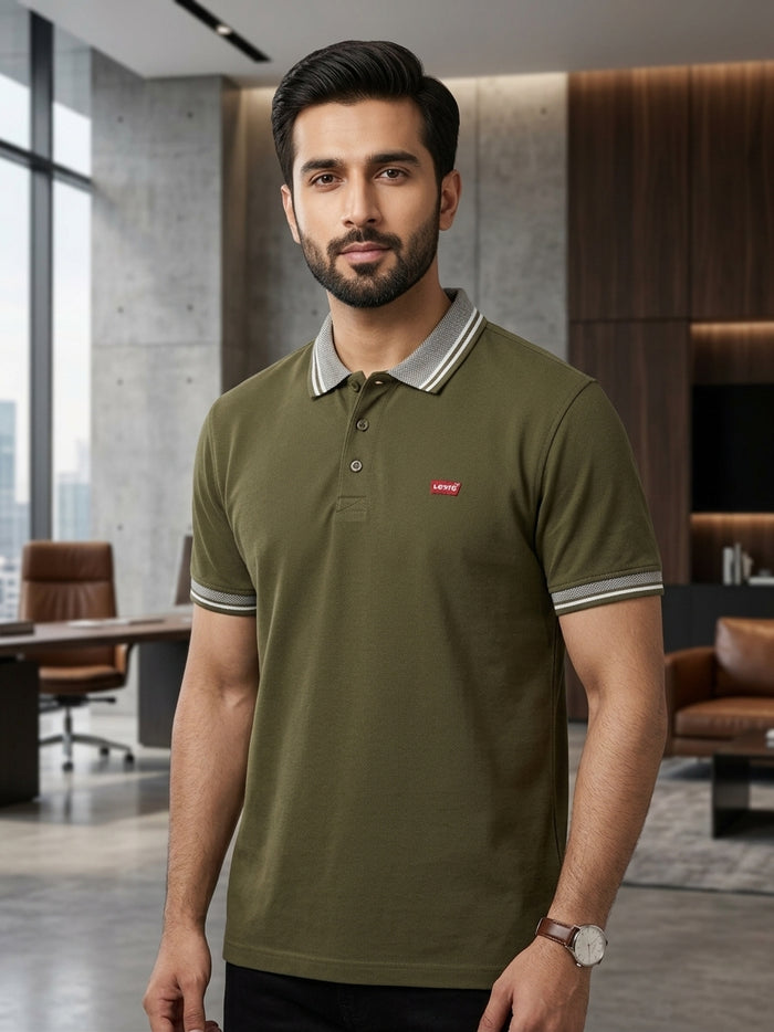 O-Green Jacquard Collar Polo Shirts - Cotton| UV Protection