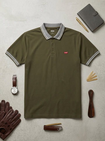 O-Green Jacquard Collar Polo Shirts - Cotton| UV Protection