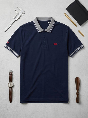 Blue Jacquard Collar Polo Shirts - Cotton| UV Protection