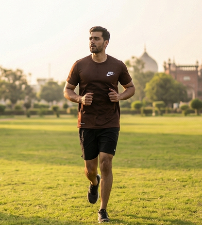 Brown Mesh Stretch Sports T‑Shirt – BeBold