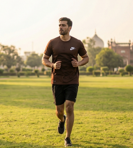 Brown Mesh Stretch Sports T‑Shirt – BeBold