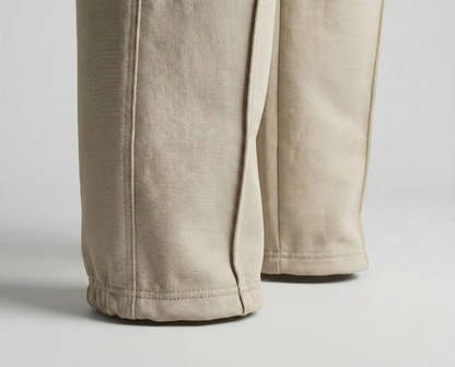 P&B Loose Bottom Front Double Line Casual Trousers | PK Cotton Interlock | Elastic Waist |Skin