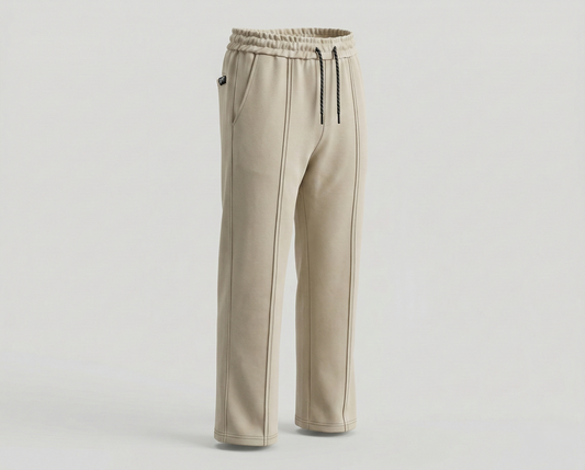P&B Loose Bottom Front Double Line Casual Trousers | PK Cotton Interlock | Elastic Waist |Skin