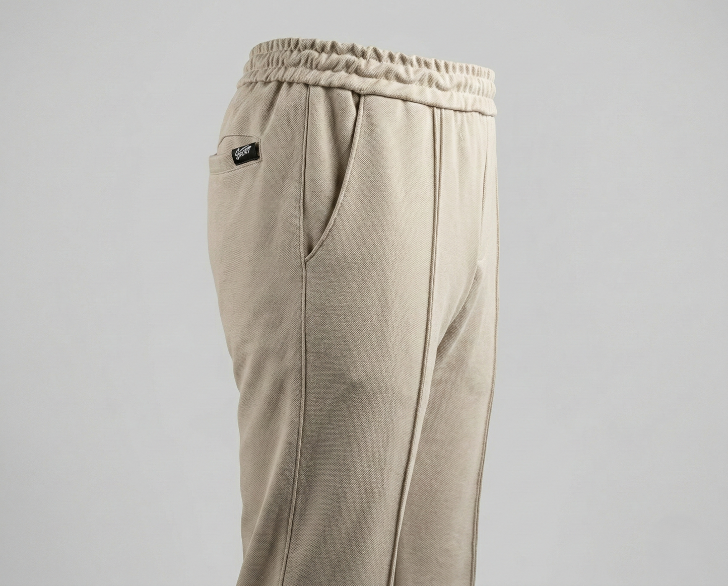 P&B Loose Bottom Front Double Line Casual Trousers | PK Cotton Interlock | Elastic Waist |Skin