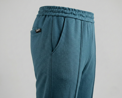 P&B Loose Bottom Front Double Line Casual Trousers | PK Cotton Interlock | Elastic Waist | Zink