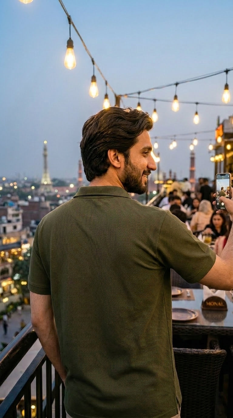 Popcorn Polo Shirt for Men | Sami Down Shoulder Relaxed Fit | Olive green