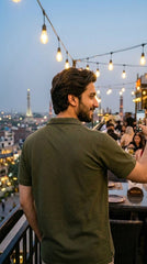 Popcorn Polo Shirt for Men | Sami Down Shoulder Relaxed Fit | Olive green