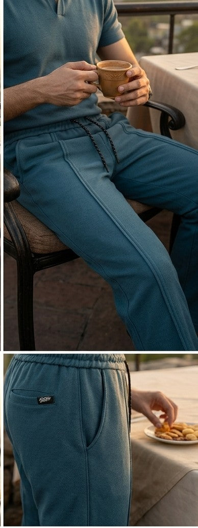 P&B Loose Bottom Front Double Line Casual Trousers | PK Cotton Interlock | Elastic Waist | Zink