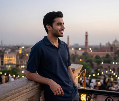 Popcorn Polo Shirt for Men | Sami Down Shoulder Relaxed Fit | Navy