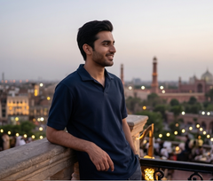 Popcorn Polo Shirt for Men | Sami Down Shoulder Relaxed Fit | Navy