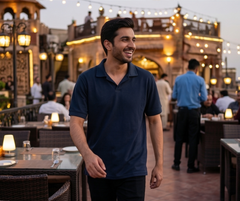 Popcorn Polo Shirt for Men | Sami Down Shoulder Relaxed Fit | Navy