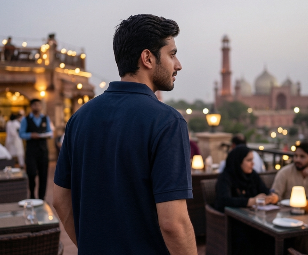 Popcorn Polo Shirt for Men | Sami Down Shoulder Relaxed Fit | Navy