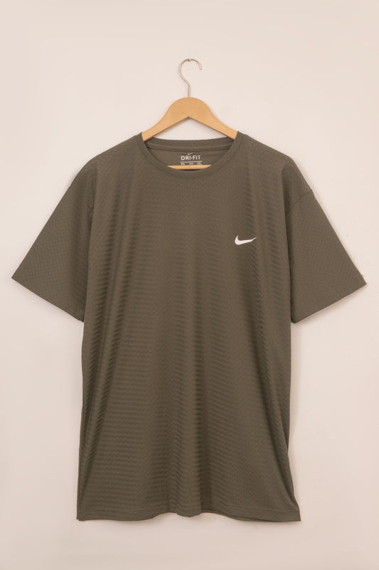 Olive Green Mesh Strech Sports T‑Shirt – BeBold