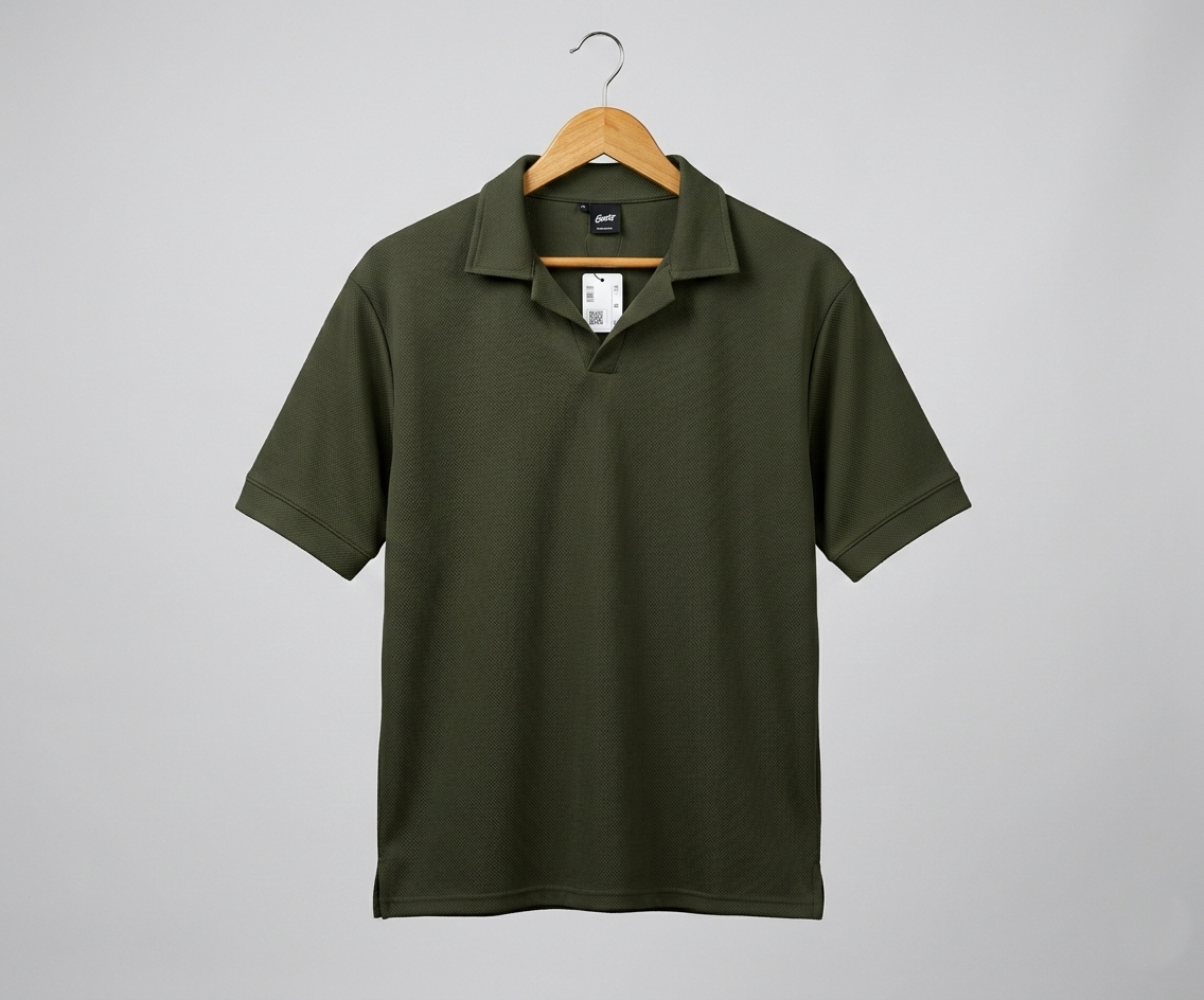 Popcorn Polo Shirt for Men | Sami Down Shoulder Relaxed Fit | Olive green