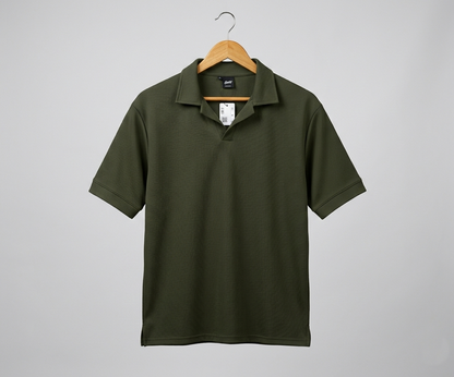 Popcorn Polo Shirt for Men | Sami Down Shoulder Relaxed Fit | Olive green