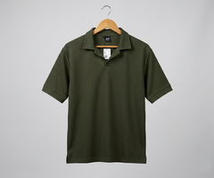 Popcorn Polo Shirt for Men | Sami Down Shoulder Relaxed Fit | Olive green