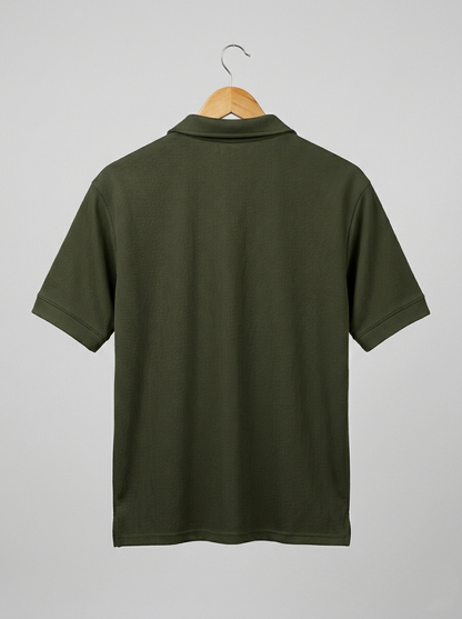 Popcorn Polo Shirt for Men | Sami Down Shoulder Relaxed Fit | Olive green