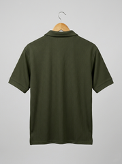 Popcorn Polo Shirt for Men | Sami Down Shoulder Relaxed Fit | Olive green