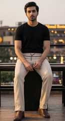 P&B Loose Bottom Front Double Line Casual Trousers | PK Cotton Interlock | Elastic Waist |Skin