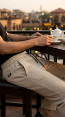 P&B Loose Bottom Front Double Line Casual Trousers | PK Cotton Interlock | Elastic Waist |Skin