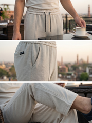 P&B Loose Bottom Front Double Line Casual Trousers | PK Cotton Interlock | Elastic Waist |Skin