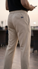 P&B Loose Bottom Front Double Line Casual Trousers | PK Cotton Interlock | Elastic Waist |Skin
