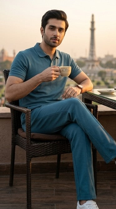 P&B Loose Bottom Front Double Line Casual Trousers | PK Cotton Interlock | Elastic Waist | Zink